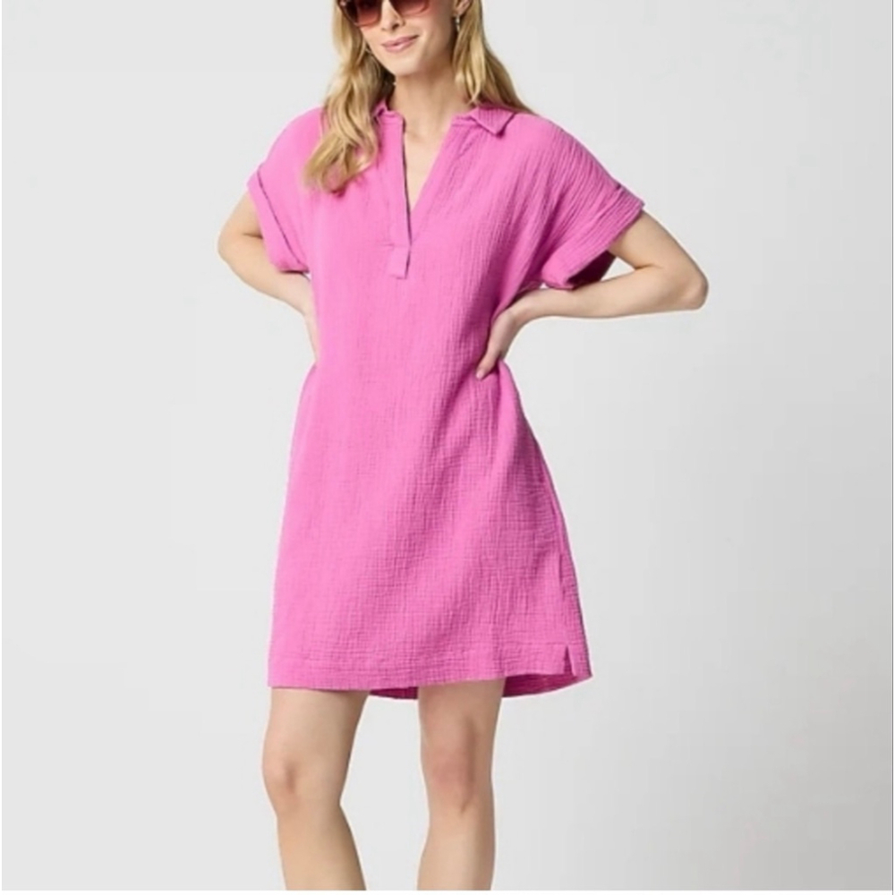J. Crew Gauze Popover Short Sleeve Pink Dress Medium